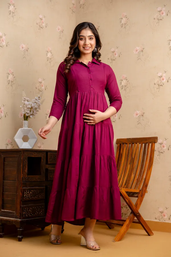 Reyon_Solid_Wine_Maternity_4_Tyer_Dress