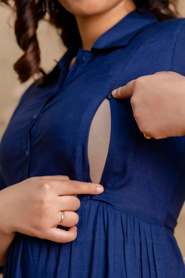 Reyon_Solid_Maternity_4_Tyer_Navy_Blue_Long_Dress