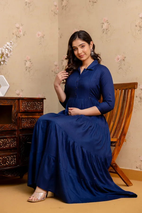 Reyon_Solid_Maternity_4_Tyer_Navy_Blue_Long_Dress