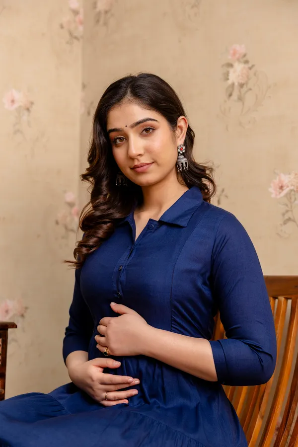 Reyon_Solid_Maternity_4_Tyer_Navy_Blue_Long_Dress