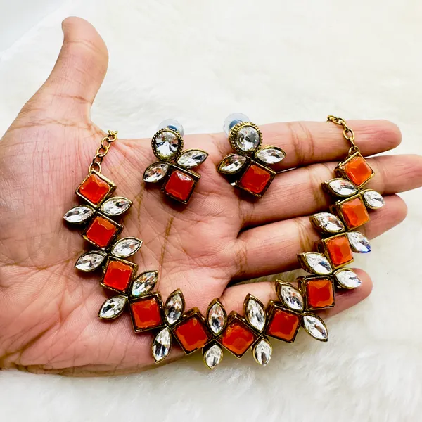 Orange_Alloy_Copper_Orange_Jewellery_Set_For_Women