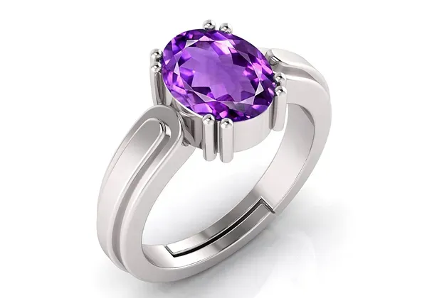 14.25_Ratti_Amethyst_Stone_Created_Adjustable_Woman_&_Man_Katela_Ring_With_Lab_Certificate