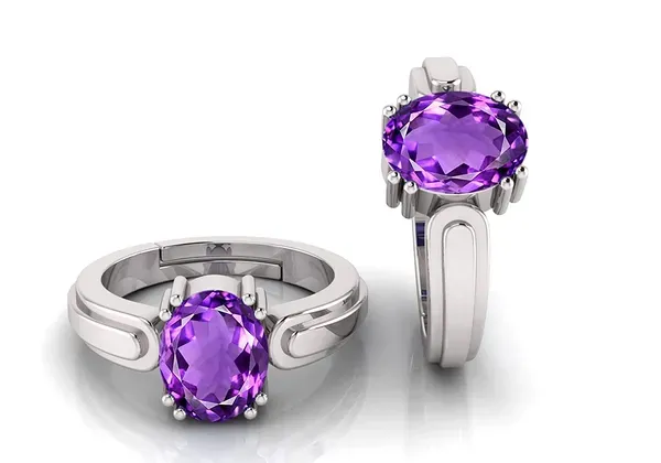 14.25_Ratti_Amethyst_Stone_Created_Adjustable_Woman_&_Man_Katela_Ring_With_Lab_Certificate