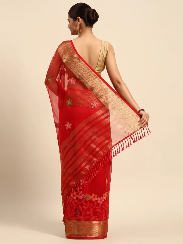 Indian_Women_Red_Orgenza_Fancy_border_with_Embroidery_work