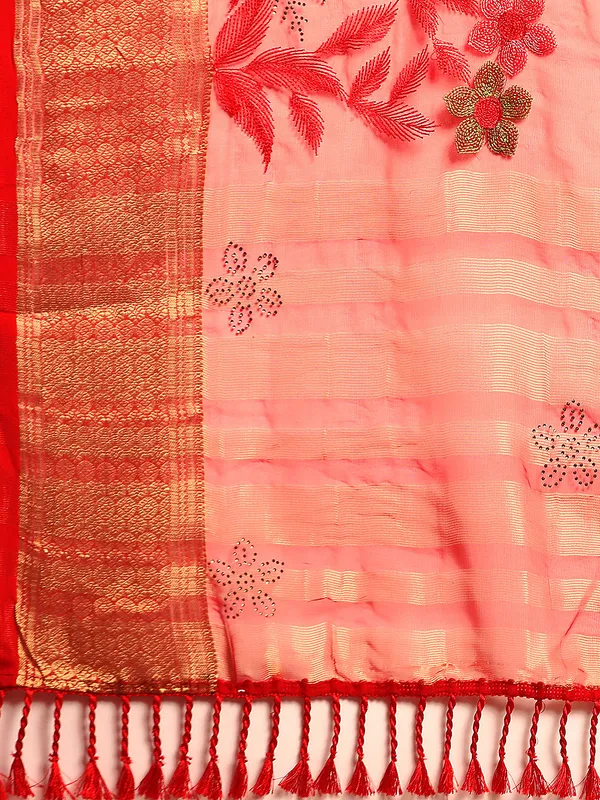 Indian_Women_Red_Orgenza_Fancy_border_with_Embroidery_work