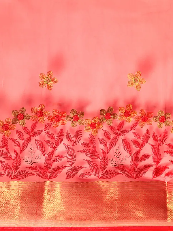 Indian_Women_Pink_Orgenza_Fancy_border_with_Embroidery_work