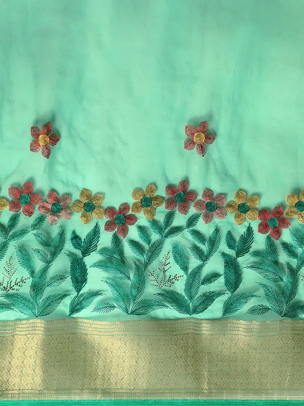 Indian_Women_Turquoise_Green_Orgenza_Fancy_border_with_Embroidery_work