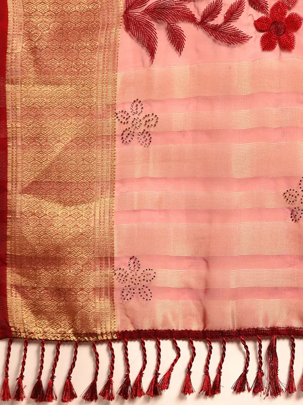Indian_Women_Maroon_Orgenza_Fancy_border_with_Embroidery_work