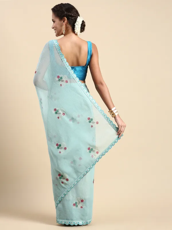 Turquoise_Green_Shimmer_Chiffon_Embroidery_Border_with_Foil_&_Swarovski_Work_Saree