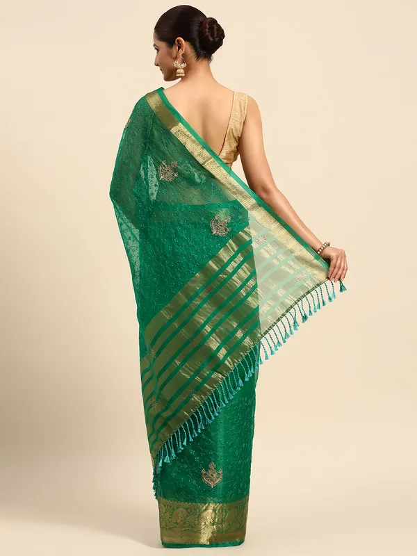 Indian_Women_Green_Orgenza_Fancy_border_with_Embroidery_work
