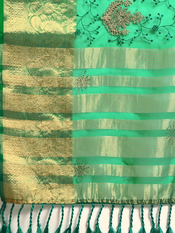 Indian_Women_Green_Orgenza_Fancy_border_with_Embroidery_work
