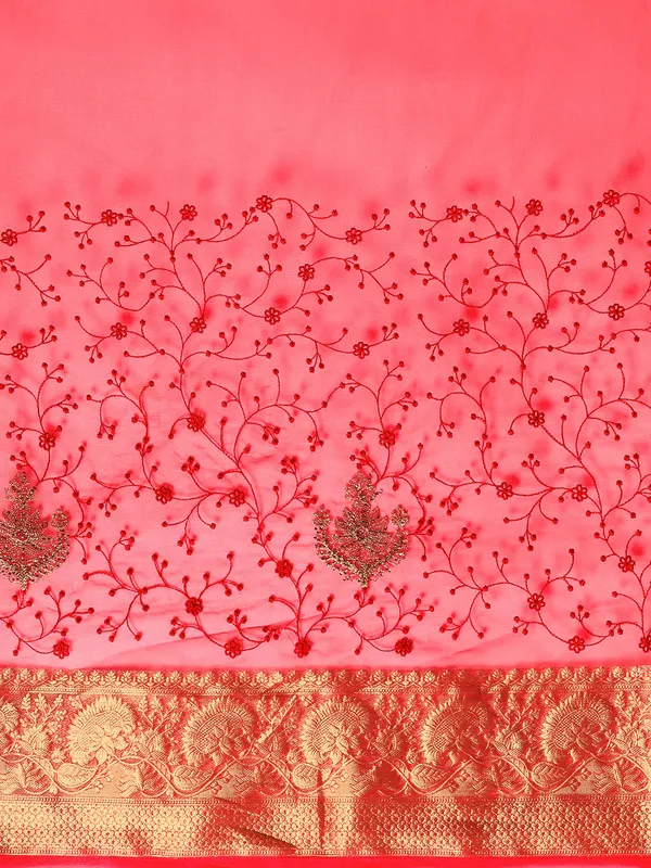Indian_Women_Maroon_Orgenza_Fancy_border_with_Embroidery_work