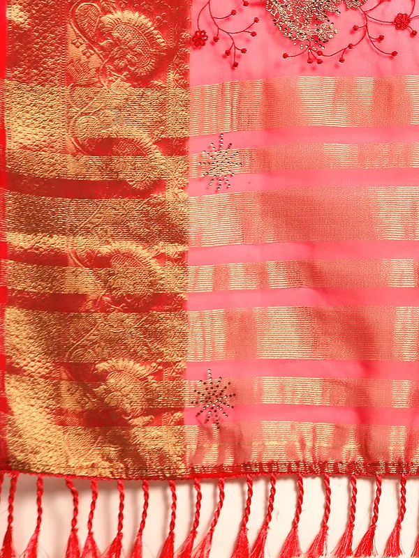 Indian_Women_Maroon_Orgenza_Fancy_border_with_Embroidery_work
