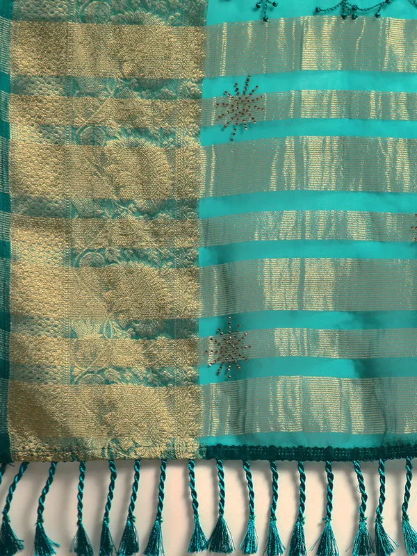 Indian_Women_Turquoise_Blue_Orgenza_Fancy_border_with_Embroidery_work
