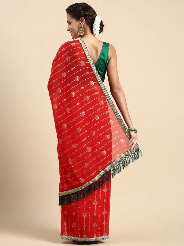 Red_Zomato_Silk_Fancy_Border_with_Foil_Work_Saree