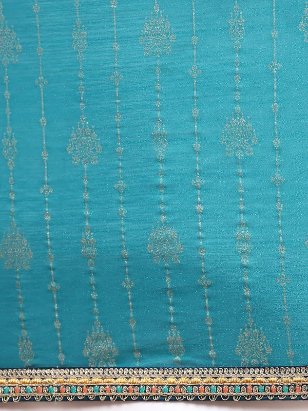 Turquoise_Green_Zomato_Silk_Fancy_Border_with_Foil_Work_Saree