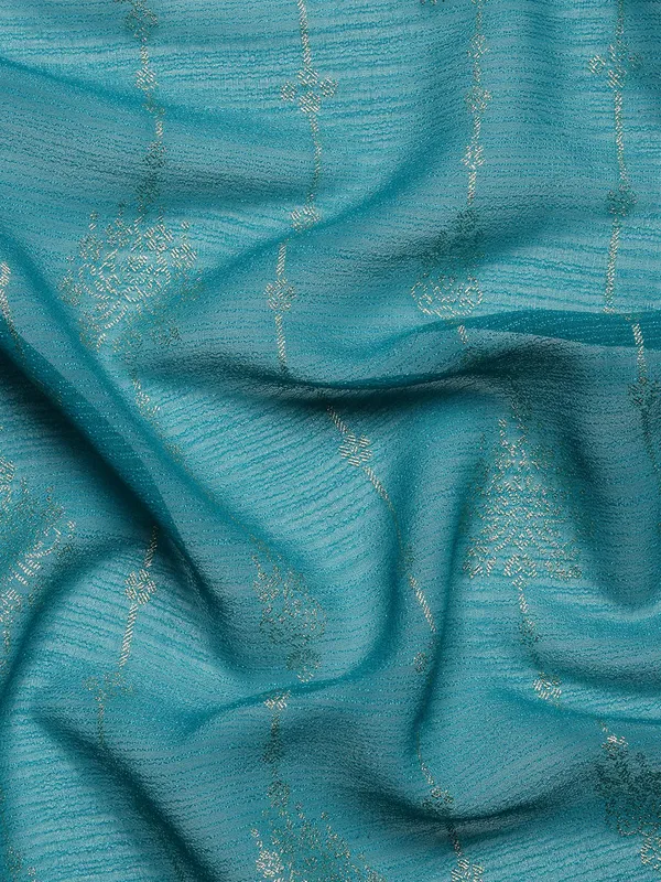 Turquoise_Green_Zomato_Silk_Fancy_Border_with_Foil_Work_Saree