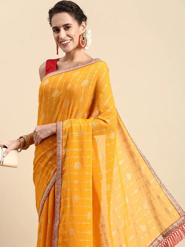 Yellow__Zomato_Silk_Fancy_Border_with_Foil_Work_Saree