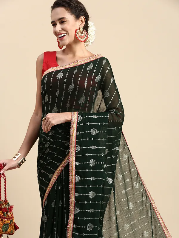 Green_Zomato_Silk_Fancy_Border_with_Foil_Work_Saree