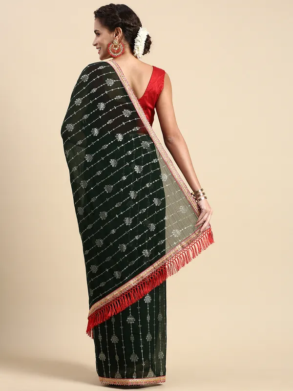 Green_Zomato_Silk_Fancy_Border_with_Foil_Work_Saree