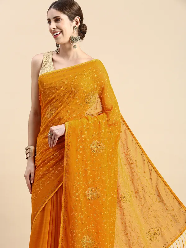 Yellow__Zomato_Silk_Swarovski_Work_Embroidery_Saree