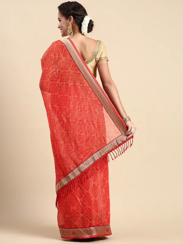 Red_Shimmer_Chiffon_Fancy_Border_with_Foil_Work_Saree