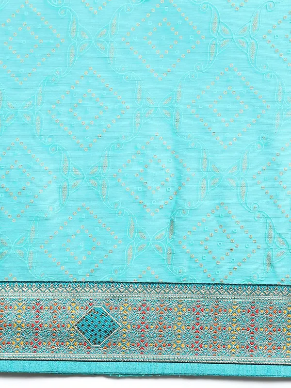 Green_Shimmer_Chiffon_Fancy_Border_with_Foil_Work_Saree