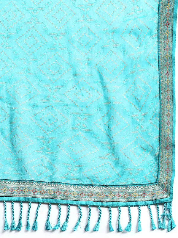 Green_Shimmer_Chiffon_Fancy_Border_with_Foil_Work_Saree