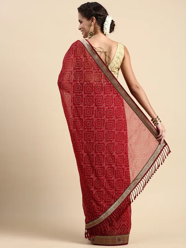 Maroon__Shimmer_Chiffon_Fancy_Border_with_Foil_Work_Saree