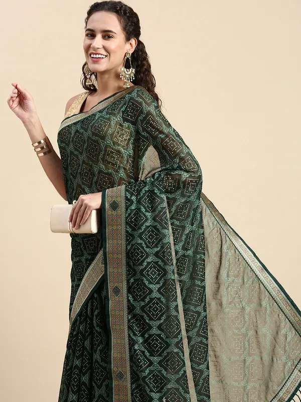 Green_Shimmer_Chiffon_Fancy_Border_with_Foil_Work_Saree