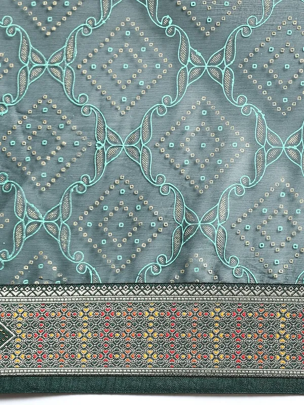 Green_Shimmer_Chiffon_Fancy_Border_with_Foil_Work_Saree