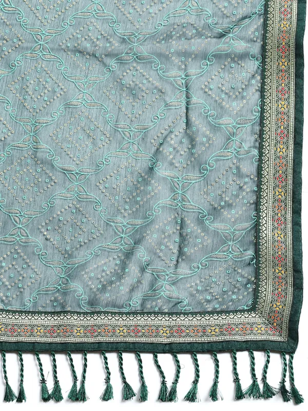 Green_Shimmer_Chiffon_Fancy_Border_with_Foil_Work_Saree