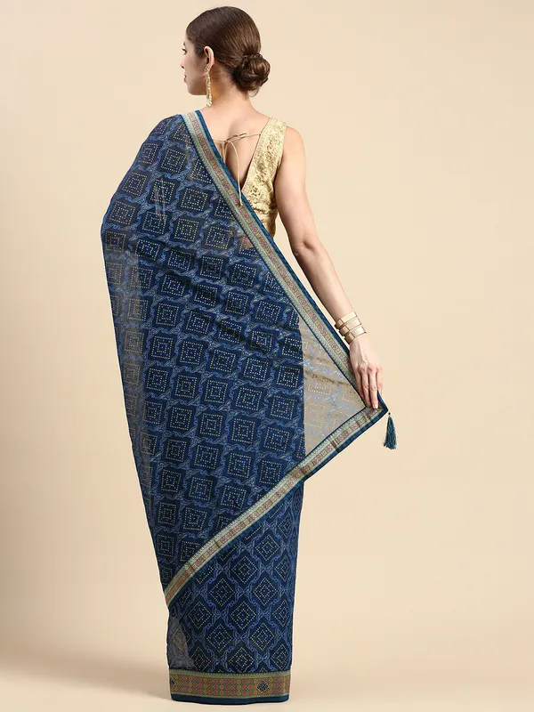Blue_Shimmer_Chiffon_Fancy_Border_with_Foil_Work_Saree