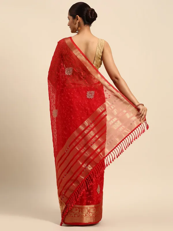 Indian_Women_Red_Orgenza_Fancy_border_with_Embroidery_work