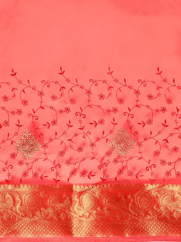 Indian_Women_Red_Orgenza_Fancy_border_with_Embroidery_work