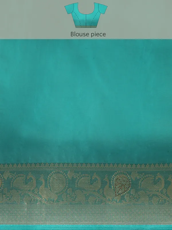 Indian_Women_Turquoise_Blue_Orgenza_Fancy_border_with_Embroidery_work