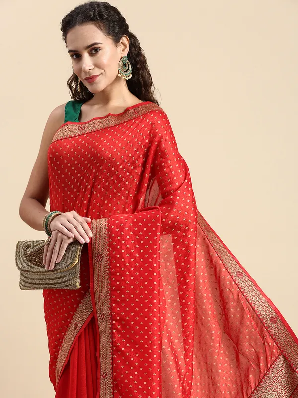 Indian_Women_Red_Vichitra_Silk_Foil_and_Swarovski_Work_Saree