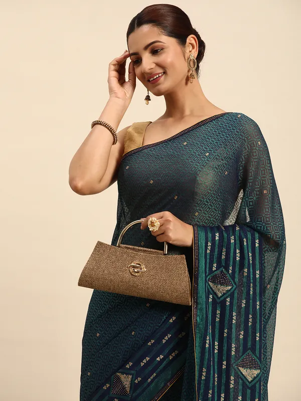 Green_Brasso_Full_Saree_Swaroski_Border