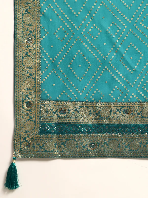 Indian_Women_Turquoise_Green_Georgette_Foil_with_Swarovski_work