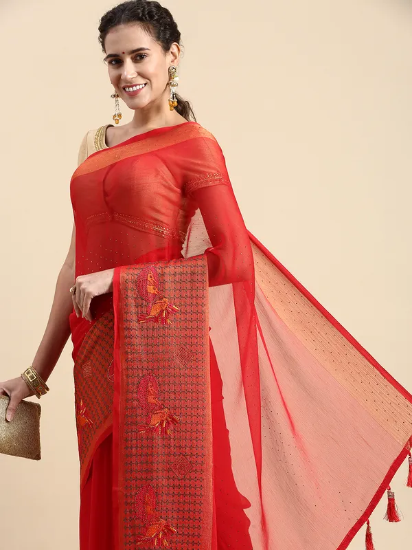 Red_Viscoss_Chiffon_Swarovski_Work_Embroidery_Saree