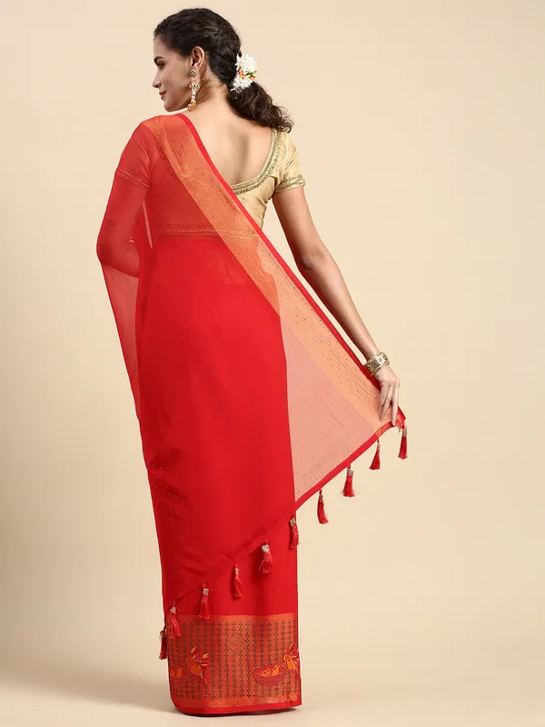 Red_Viscoss_Chiffon_Swarovski_Work_Embroidery_Saree