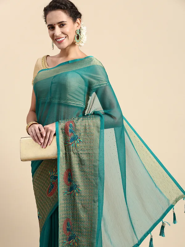 Green_Viscoss_Chiffon_Swarovski_Work_Embroidery_Saree