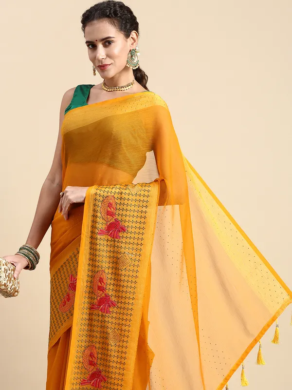 Yellow__Viscoss_Chiffon_Swarovski_Work_Embroidery_Saree