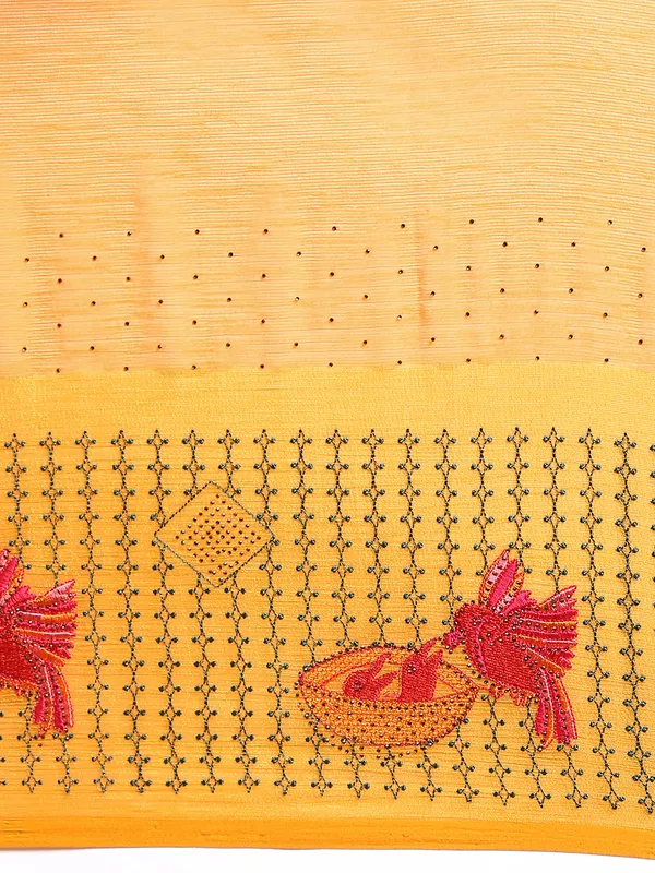 Yellow__Viscoss_Chiffon_Swarovski_Work_Embroidery_Saree