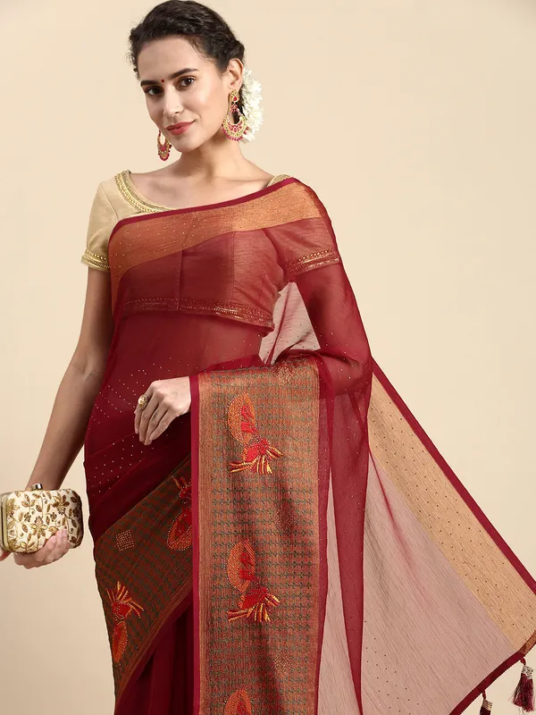 Maroon__Viscoss_Chiffon_Swarovski_Work_Embroidery_Saree