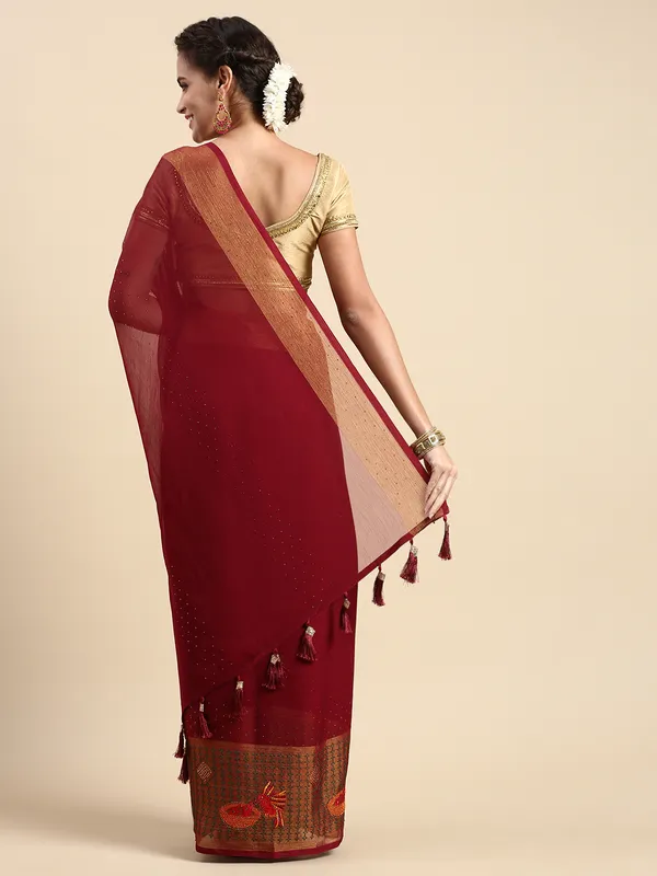 Maroon__Viscoss_Chiffon_Swarovski_Work_Embroidery_Saree