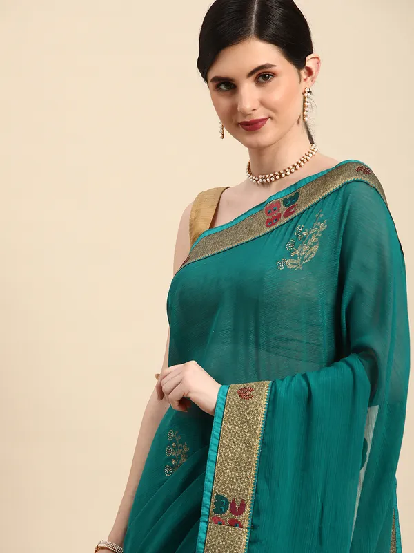 Green_Zomato__Full_Saree_Fancy_Border_With_Swaroski_Diamond_Work