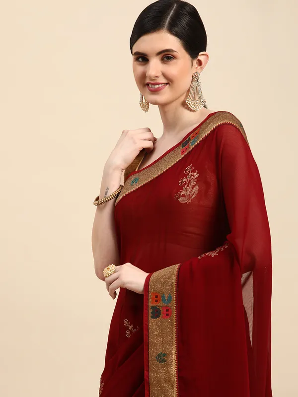 Maroon_Zomato__Full_Saree_Fancy_Border_With_Swaroski_Diamond_Work