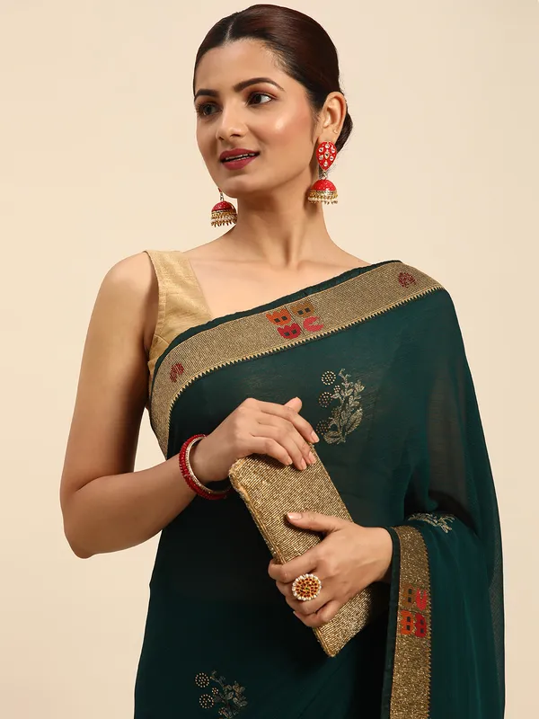 Green_Zomato__Full_Saree_Fancy_Border_With_Swaroski_Diamond_Work