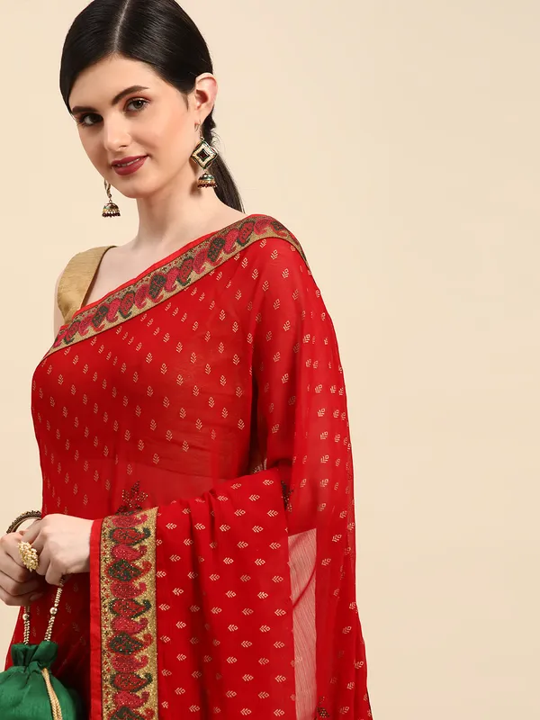 Red_Zomato___Saree__Butti_Print_With_Swaroski_Work